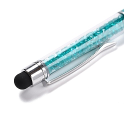 Dark Turquoise Silicone & Plastic Touch Screen Pen, Aluminum Ball Pen, with Transparent Resin Diamond Shape Beads, Dark Turquoise, 146x13x10mm