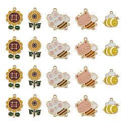 Mixed Color 20Pcs Alloy Enamel Pendants, Golden, Sunflower & Wasp & Bees, Mixed Color, 17x20mm~25x20mm