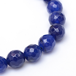 Dark Blue Natural White Jade Bead Strands, Dyed, Faceted, Round, Dark Blue, 10~11mm, Hole: 1mm, about 37~39pcs/strand, 14.37~14.57 inch