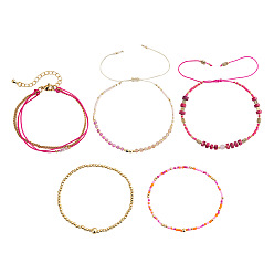 (52) Непрозрачная лаванда 5шт. регулируемые нейлоновые плетеные браслеты с круглыми бусинами из драгоценных камней, 304 из нержавеющей стали браслеты простирания, разноцветные, внутренний диаметр: 6.50 дюйм (16.5 см)