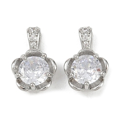 Платина Латунные микро проложить кубического циркония прелести, без кадмия, без никеля и без свинца, цветок, платина, 13x9x5 мм, отверстие : 2.5x1.4 мм