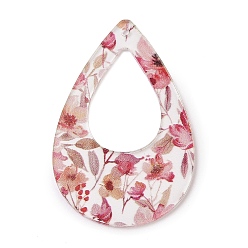 Цветок Подвески из прозрачного акрила с принтом, слезинка с цветком, 49.5x32x1.5 мм, отверстие : 1.6 мм