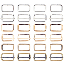 Mixed Color Iron Adjuster Slides Buckles, Roller Pin Buckles Slider Strap Adjuster, with Buckle Clasps, Rectangle, Mixed Color, 28x50x8mm, Hole: 21x40mm, 36pcs/set