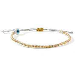 Золотистый Браслеты ручной работы из фарфора с бусинами, символизирующими "оберег от сглаза", плетеные из бусин., регулируемые браслеты шнур, золотые