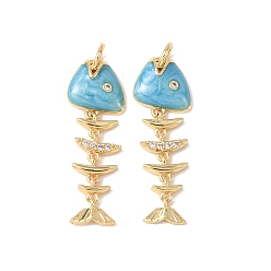 Небесно-голубой Латунные микро проложить кубического циркония подвески, с эмалью, Очарование рыб, без кадмия и без свинца, стойки покрытие, долговечный, с целью перехода в кольце, реальный 18 k позолоченный, голубой, 28x10x3 мм, отверстие : 3 мм