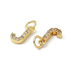 Letter J Real 18K Gold Plated Brass Micro Pave Clear Cubic Zirconia Charms, with Jump Ring, Letter.J, 11.5x7x2.5mm, Hole: 3.4mm