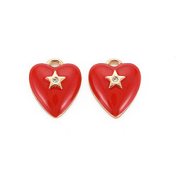 Real 18K Gold Plated Brass Micro Pave Clear Cubic Zirconia Charms, with Enamel, Nickel Free, Heart with Star, Real 18K Gold Plated, 13x11x3mm, Hole: 1.2mm