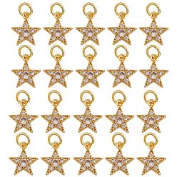 Golden 20Pcs Brass Micro Pave Cubic Zirconia Charms, with Jump Ring, Long-Lasting Plated, Star, Clear, Golden, 12x10x2mm, Hole: 3mm