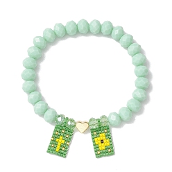 Аквамарин Стеклянные граненые женские браслеты-рондели из бисера, Женские браслеты с подвесками в форме креста и цветка из стеклянного бисера, аквамарин, внутренний диаметр: 2-1/4 дюйм (5.8 см)