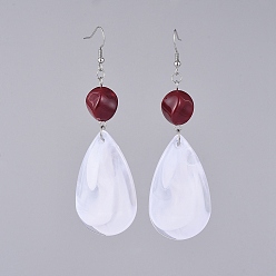 Dark Red Acrylic Dangle Earrings, with Acrylic Beads, 316 Surgical Stainless Steel Earring Hooks, Teardrop, Dark Red, 95mm, Pin: 0.6mm