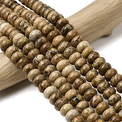 Пейзажный Джаспер Естественного изображения яшмы бисер нитей, рондель, 8.5x5.5 мм, отверстие : 1 мм, около 73 шт / нитка, 15.35'' (39 см)