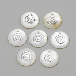Платина Подвески из пресноводных оболочек, плоский круглый и вихревой, платина, 16x3.5~4 мм, отверстие : 1.2 мм
