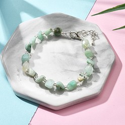 Flower Amazonite Браслеты из натурального цветка амазонита для женщин, с застежками-клешнями из серебряного сплава, железными цепями и стеклянными семенами, 6-7/8~7-3/8 дюйм (17.5~18.8 см)