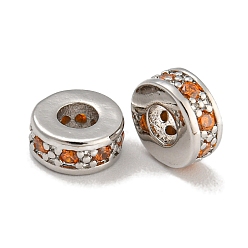 Оранжево-Красный Стойки обшивки латунь микро проложить кубического циркония бусы, без свинца и без кадмия, долговечный, платина, круглые, оранжево-красный, 7.5x3 мм, отверстие : 3.5 мм