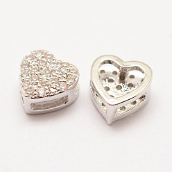 Платинированный Латунные микро проложить класса AAA кубического циркония подвески, многожильных ссылки, долговечный, сердце, без кадмия, без никеля и без свинца, Реальная платина, 7x7x4 мм, отверстие : 1 мм