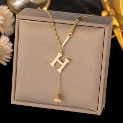 Letter H 304 ожерелья с подвесками в виде куба из нержавеющей стали, золотые, Письмо ч, 15.75 дюйм (40 см)