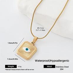 White 304 Stainless Steel Enamel Evil Eye Square Pendant Necklaces for Men Women, Golden, White, 15.75 inch(40cm)