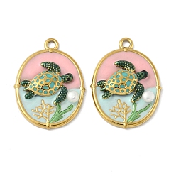 Turtle 304 подвески из нержавеющей стали, круглые, с эмалью и жемчугом, реальный 18 k позолоченный, ионное покрытие (ip), черепаха, 29.5x21.5x4.5 мм, отверстие : 2 мм