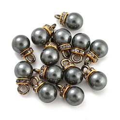 Gris (Liquidation de produits défectueux : anneau teint) Breloques en plastique ABS imitation perle, avec resinrhinestone, charme rond, grises , 13x8mm, Trou: 2.5mm
