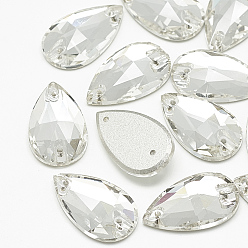 Кристалл Шить на горный хрусталь, k 9 стеклянный страз, два отверстия, аксессуары для одежды, случайное цветное покрытие, граненые, слеза, кристалл, 12x7x3.5 мм, отверстие : 1 мм