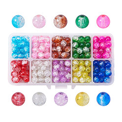 Mixed Color PandaHall Elite Baking Painted Crackle Glass Bead, Round, Mixed Color, 8mm, Hole: 1.1~1.6mm, about 30pcs/compartment, about 300pcs/box
