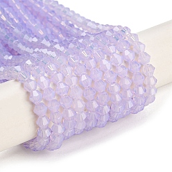 Лиловый Запекание окрашенные прозрачные стеклянные бусины нити, имитация Opalite, граненые, двухконусные, сирень, 4~4.5x3.5~4 мм, отверстие : 0.9 мм, около 80~85 шт / нитка, 30~32 см