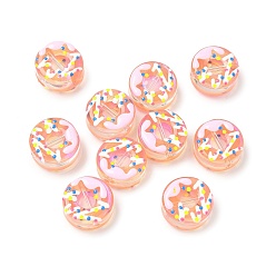 Розовый Прозрачные стеклянные эмалевые бусины, бусины ручной работы, пончик, туманная роза, 15x9 мм, отверстие : 1.2 мм