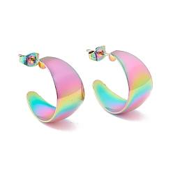 Rainbow Color Ионное покрытие (ip) 304 массивные серьги-гвоздики в форме буквы «С» из нержавеющей стали, полукруглые серьги для женщин, Радуга цветов, 20.5x12 мм, штифты : 0.7 мм