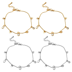 Платиновый & Золотой 2 шт. 2 цвета латунные браслеты с подвесками на ногу, плоский круглый и слезинка, со стразами, платиной и золотом, 6-1/2 дюйм (165 мм), 1 шт / цвет