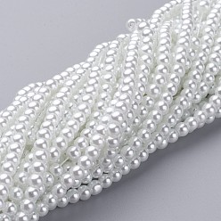 White Glass Pearl Beads Strands, Pearlized, Round, White, 4~5mm, Hole: 1mm, about 200pcs/strand, 30.71 inch(78cm)