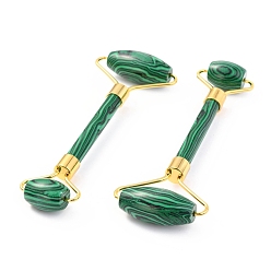 Malachite Synthetic Malachite Brass Face Massager, Facial Rollers, Golden, 142~150x54~58x19~22mm