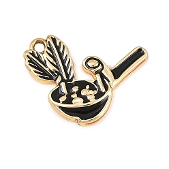 Черный Эмалированные подвески из сплава для кофейного оборудования, золотые, чёрные, 21x26.5x3 мм, отверстие : 2.2 мм