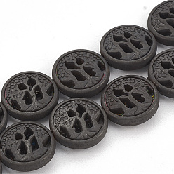 Black Plated Electroplate Non-magnetic Synthetic Hematite Beads Strands, Matte Style, Flat Round, Black Plated, 12~12.5x4~4.5mm, Hole: 1mm, about 32pcs/strand, 16.14 inch