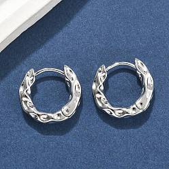 Платинированный Латунные серьги обруча, паз, Реальная платина, 16x17x4 мм