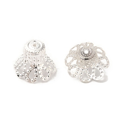 Посеребрённый Шапочки и конусы для бусин, латунные, без свинца и без кадмия, цветок, 925 серебро покрытием, 11x8.5 мм, отверстие : 1 мм