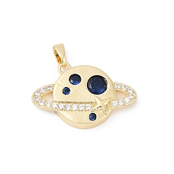 Настоящее золото 18K Латунные микропаве прозрачные подвески с фианитом, прелести планеты, без свинца и без кадмия, стойки покрытие, реальный 18 k позолоченный, 16.5x25x4.5 мм, отверстие : 5x2 мм