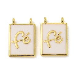 Античный Белый Подвески из латуни с эмалью в стойку, долговечный, без свинца и без кадмия, прямоугольник с подвеской в виде слова fe, реальный 18 k позолоченный, старинный белый, 18x12x2 мм, отверстие : 1.5 мм