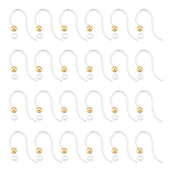 Настоящее золото 18K 80шт. экологически чистые пластиковые крючки для сережек, французские крючки с 304 бусинами из нержавеющей стали и горизонтальными петлями, реальный 18 k позолоченный, 15.5x8x0.7 мм, отверстие : 1.2 мм, 24 датчик, штифты : 0.5 мм