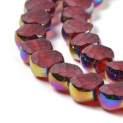 Indian Red Electroplate Frosted Glass Beads Strands, Rainbow Plated Edge Beads , Faceted Flat Round, Indian Red, 5~6x6~6.5x3.5~4mm, Hole: 1.2~1.4mm, about 100pcs/strand, 21.10''(53.6cm)