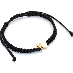 Letter Y Браслеты из плетеных бусин из сплава, Браслеты из хлопкового шнура, плетеные для пары., сердце и алфавит, чёрные, золотые, Письмо Y, 6.30~11.81 дюйм (16~30 см)