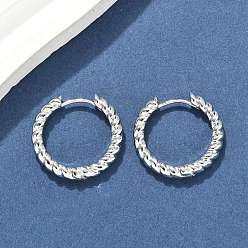 Платинированный Латунные серьги обруча, твист, Реальная платина, 19~20x3 мм