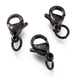 Черный 304 Застежки-клешни из нержавеющей стали с ионным покрытием (IP), с 201 кольцом из нержавеющей стали, электрофорез черный, 11x7x3 мм, отверстие : 3 мм, Перейти кольцо: 5x0.6 мм