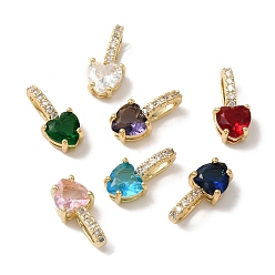 (52) Непрозрачная лаванда Латунные микро проложить кубического циркония прелести, шарма сердца, реальный 18 k позолоченный, разноцветные, 13.5x6.5x5 мм, отверстие : 5x2.5 мм