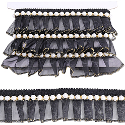 Черный 5 лента из органзы в ярдах, с абс пластмассовой имитационной жемчужиной, чёрные, 1-3/4 дюйм (45 мм)