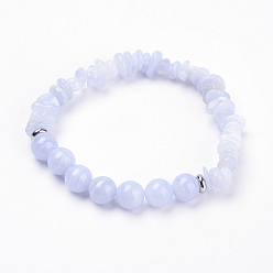 Натуральный Агат Натуральный синий кружевной агат бисер стрейч браслеты, с 304 из нержавеющей стали бусы, Упаковка мешковины, цвет нержавеющей стали, 2 дюйм (52 мм)