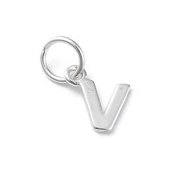 Letter V 925 подвески-буквы из стерлингового серебра, с перемычками и 925 штампом, серебряный цвет гальваническим, Буква V, 7.5x7.5x0.8 мм, отверстие : 4 мм