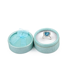 Голубой Круглые картонные коробки для хранения колец, Шкатулка для украшений с бантом и белой губкой внутри, для хранения колец, голубой, 5.5x3.5 см, 30 шт / комплект