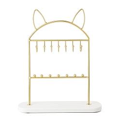 Золотой Стеллаж для хранения ювелирных изделий с кошачьими ушками, подставка для ювелирных изделий с овальным мраморным основанием, для сережек, , Браслеты, золотые, 26x7.5x31.1 см