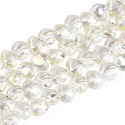 Светло-желтый Гальванизируйте прозрачное стекло бисер нитей, самородки, Топ пробуренной, светло-желтый, 6.5x7.5x4.5~5 мм, отверстие : 0.8~1 мм, около 99~100 шт / нитка, 21.26~22.24 дюйм (54~56.5 см)