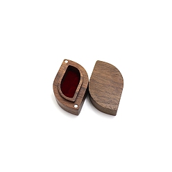 Dark Red Wood Ring Storage Box, Ring Magnetic Gift Case with Velvet Inside, Leaf, Dark Red, 6x4cm